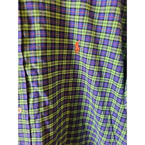 Ralph Lauren Shirt L Men's Blue Green Plaid Button down collar Orange Polo Logo - Picture 3 of 6